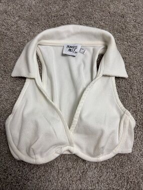 Princess Polly white Ribbed Collared Crop Top